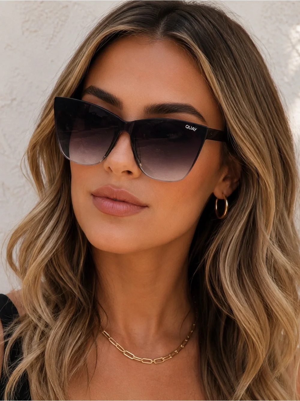 QUAY Come Thru Oversized Sunglasses Black Fade Gradient UV NWT